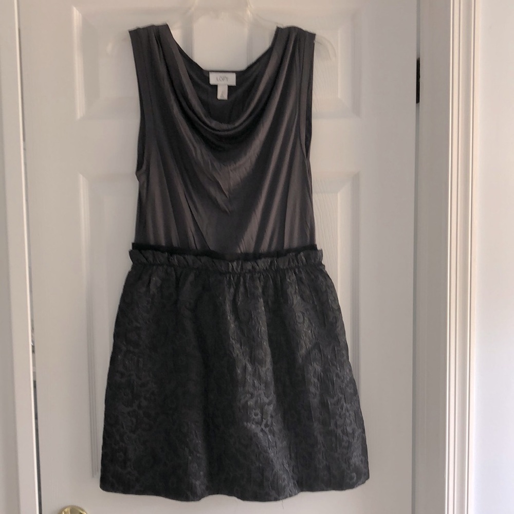 LOFT gray dress with brocade skirt
